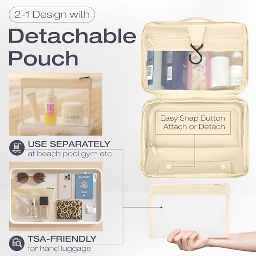 Hanging Toiletry Bag with Detachable Pouch – Compact Travel Organizer, Water-Resistant Nylon