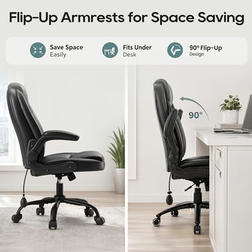 Black Adjustable Lumbar Support Office Chair with Flip-Up Arms - Ergonomic Executive Desk Seat - MALOL