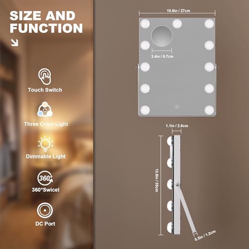 MINISO Vanity Mirror with Lights - 10.6" x 13.8" Hollywood Makeup Mirror with Adjustable Brightness,3 Modes Light