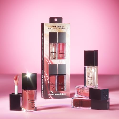 e.l.f. Glow Reviver Lip Oil Quad Set - Hydrating Glossy Lip Care Kit - 0.25 Fl Oz