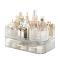 DASITON Makeup Organizer with Drawers and Rotating Makeup Brush Holder,Large Capacity Stackable Cosmetic Organizer Countertop,Bathroom Organizers and Storage,Make up Organizers for Vanity (Clear 02)
