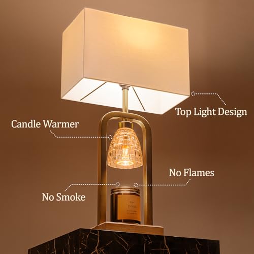PoKat 2-in-1 Gold Table Lamp with Candle Warmer & Dimmer - Brushed Wood Finish