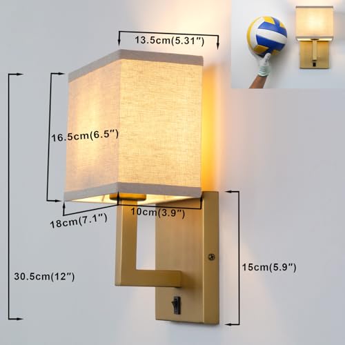 Antique Boho Linen Brass Wall Sconce Set of 2 - On Off Switch Vintage Fabric Light