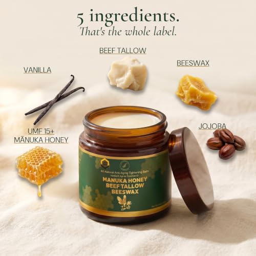 NZ Country Organic Grass-Fed Beef Tallow Honey Balm 4oz with Manuka & Jojoba