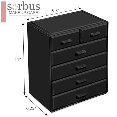 Black Acrylic Makeup Organizer with 4 Large & 2 Small Drawers - Sorbus