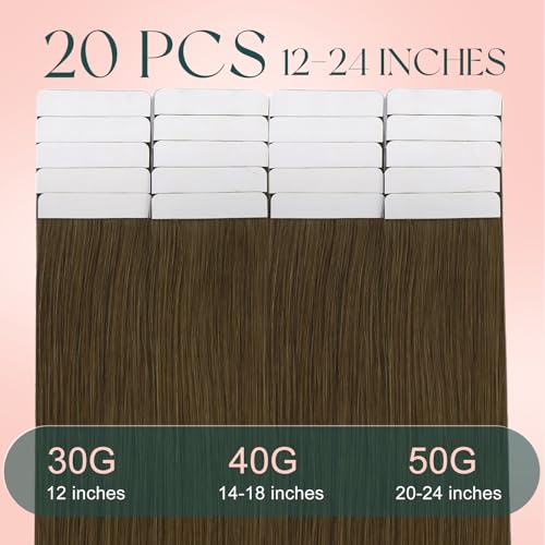 Medium Brown Tape-In Hair Extensions 18 Inch Remy Human Hair 20pcs - Variation of THIS listing: Tape-e #4