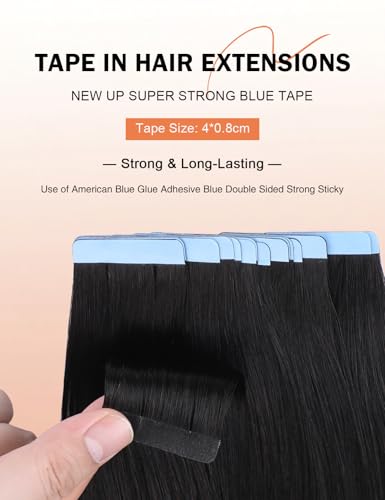 Sunya Tape in Hair Extensions 22 Inch Straight Human Hair Black #1B - 20 Pieces, 50g