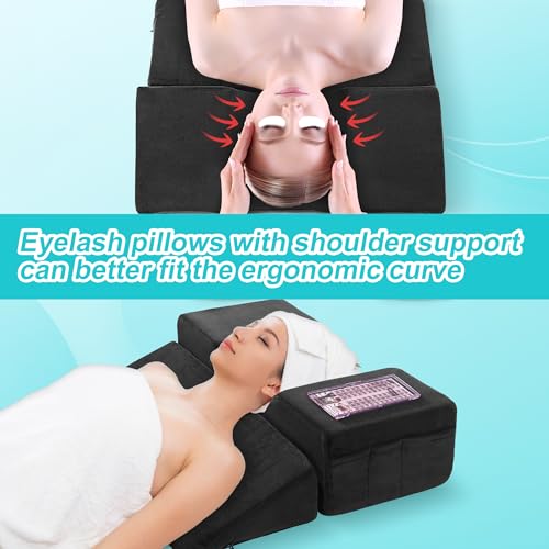 Black BALAPET Lash Pillow for Eyelash Extensions, Ergonomic Support with Side Pockets