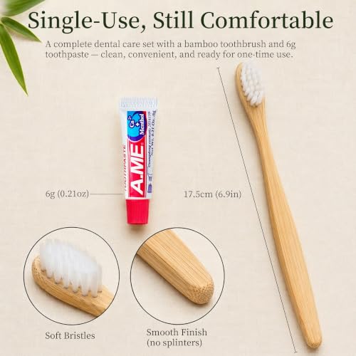 100 Pack Travel Bamboo Toothbrushes with Toothpaste 6g Individually Wrapped - Guest & Hotel Amenities