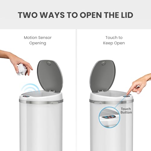 iTouchless 13 Gallon Round Sensor Trash Can with Lid - Alpine White
