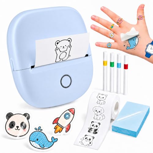 Kids Temporary Tattoo Printer with AI Custom Stickers - Wireless, Inkless, Washable, Blue