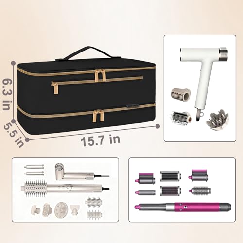 Travel Carrying Case for Shark Flex Style,Double Layer Storage Case,Portable Storage Organizer Bag for Shark Flexstyle and Attachments,Black Gold(Only Bag)