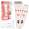 Karrte 2-in-1 Women Electric Shaver Dual Head Bikini Trimmer, Razors for Shaving Pubic Hair, Wet and Dry Cordless Painless Hair Removal for Private Area Pink
