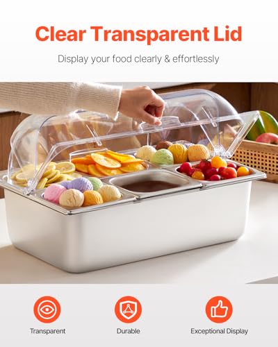 VEVOR 1.6L × 6 Countertop Food Serving Display Container with Clear Lid and Freezer Boxes