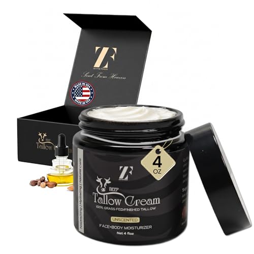 ZF Beef Tallow for Skin & Face 4 oz ? Whipped Grass-Fed Beef Tallow Cream with Raw Honey & Jojoba ? Moisturizer for Face & Body ? Deep Hydration for Dry, Sensitive Skin (Unscented)