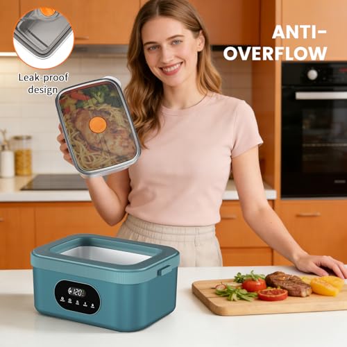 Blue Cordless Heated Lunch Box with 59.2WH Battery, 3 Containers & Power Bank Function