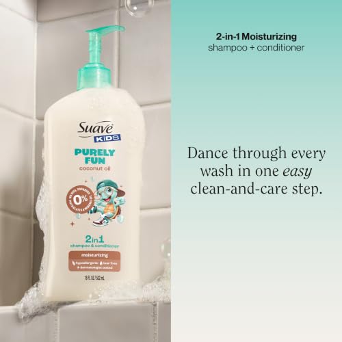 Suave Kids 2-in-1 Coconut Oil Shampoo & Conditioner Set, Tear-Free, 18 Fl oz, Pack of 6