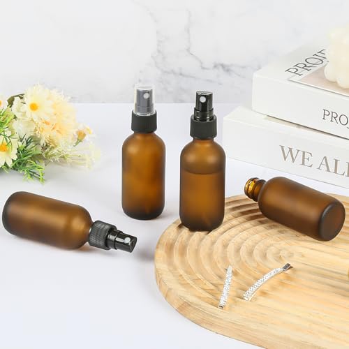 AF-2oz-12 Glass Spray Bottles - Amber Frosted Essential Oil & Travel Dispenser Set