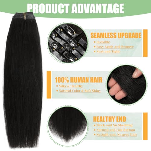 14 Inch Seamless Yaki Straight Clip-In Hair Extensions - Jet Black, 8Pcs, 115g