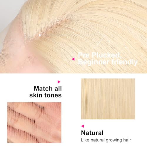 Blonde Lace Front Wig 24 Inch Long Straight Synthetic Hair for Women