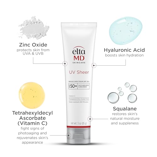 EltaMD UV Sheer SPF 50+ Sunscreen - 3 oz Tube Pack of 2, Oil-Free, No White Cast