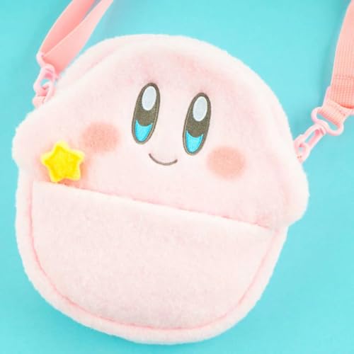 Kirby Fluffy Sling Bag (Smile) ? 8.7-Inch Plush Crossbody Bag with Adjustable Strap