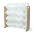 Kids Toy Organizer with 12 Bins - Tall Natural Wood/White Storage Shelf