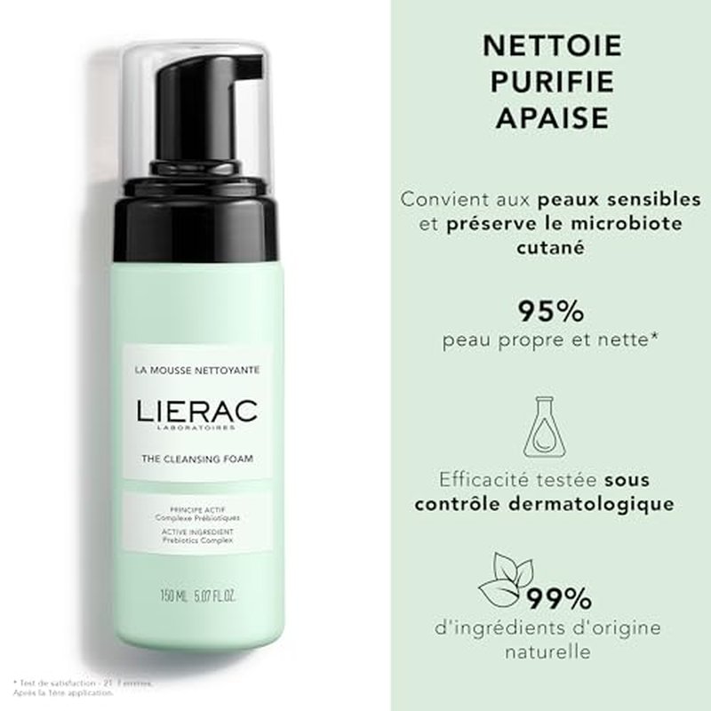 Lierac Demaquillant Deep Cleansing Foam - Foam Cleanser for Face, Purifies, Soothes, Gentle Face Wash for All Skin Types - 150ml Pump