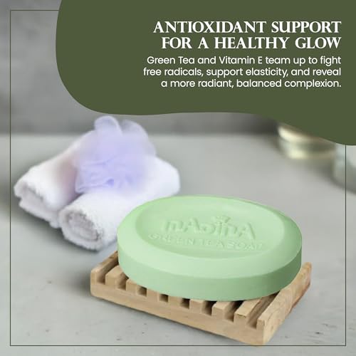 Madina Green Tea & Vitamin E Soap Bar ? Antioxidant, Moisturizing, Hydrating, Skin Rejuvenating, Gentle Daily Cleanser, Vegetable-Based, For All Skin Types, 6 Pack (3.5 oz Each)