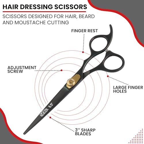 Black Hair Cutting Scissors 6.5'' Professional Razor Edge Hair Shears - Nixcer