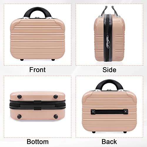 Pink 14-Inch Hard Shell Makeup Train Case Portable Cosmetic Suitcase