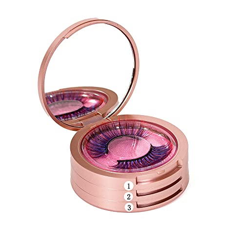 Eyelash Storage Box-2 Pack Eyelash Holder Case with Mirror 3Layers Circle Eyelash Box with Lash Holder Empty Makeup Case Travel for Women and Girls£¨Rose Gold)£©