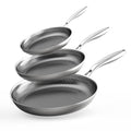 Hybrid Nonstick Frying Pan Set - 8, 10 & 12 Inch Stainless Steel Cookware Silver