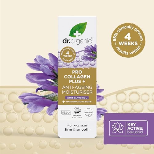 Dr. Organic Pro Collagen Plus + Anti-Ageing Moisturiser with Bakuchiol for Normal Skin, 50ml