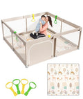 Mloong Baby Playpen with Mat - 59x59 Inch Safety Play Yard for Toddlers, Grey