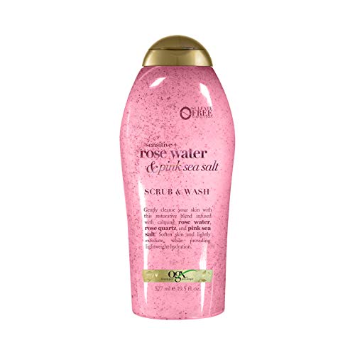 OGX Coffee Scrub and Wash, Coconut 19.5 Fl Oz with OGX Pink sea salt & rosewater gentle soothing body scrub, 19.5 Ounce, 1.0 Count
