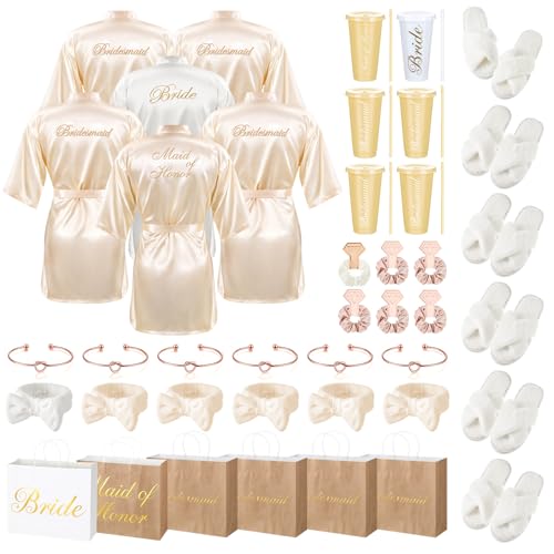 Bridesmaid Robe Set 56/42 Pcs Satin Sleepwear for Brides & Bridesmaids White Champagne