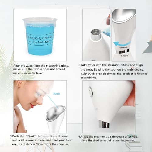 Facial Steamer-Nano Ionic Facial Steamer Warm Mist Humidifier Atomizer Sprayer Moisturizing Face Steamer Home Sauna SPA Face with 4 Piece Stainless Steel Skin Kit and Hair Band(Green)