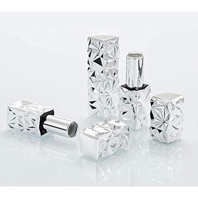 5 Packs 12.1mm Square Empty Lipstick Tubes Diamond Lip Balm Tube Container DIY Refillable Cosmetics Bottles with Magnetic Cap Beauty Packaging Bottle Holder Makeup Tool for Women Girl,Silver