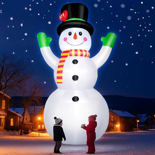 10 FT Inflatable Snowman Christmas Yard Decor with Bright LED Lights Outdoor Holiday Display