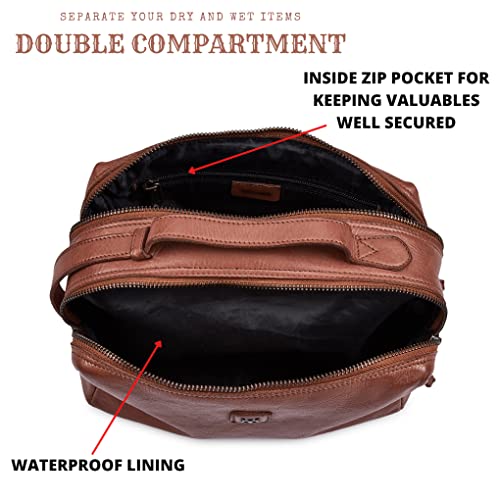 Real Leather Toiletry Bag Dopp Kit for Men Women Travel Shaving Pouch Organiser Double Compartment Cosmetic