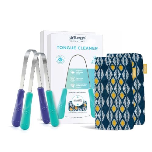 drTung's Stainless Steel Tongue Scraper 2 Pack for Adults & Kids - Gentle Oral Hygiene Tool