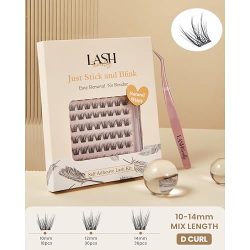 Self Adhesive Eyelashes Glue Free Lash Clusters Easy Removal Ultra Thin Lightweight Press on lashes Natural Wispy 10-14mm Fluffy False Eyelashes 90 Clusters Lash Clusters Kit