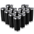 Black 20oz Stainless Steel Insulated Tumblers with Lid - 12 Pack, Double Wall Vacuum Coffee Mug