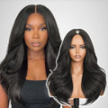PREMPO 20 Inch Natural Black Wavy V Part Wig for Black Women - Glueless, Layered Synthetic Hair