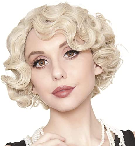 Blonde Short Curly Wig for Women 1920s Costume Halloween Cosplay with Cap - Variation of THIS listing