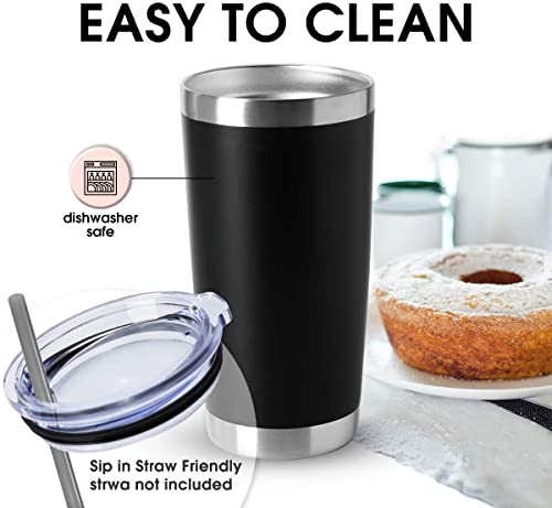 Black 20oz Stainless Steel Insulated Tumblers with Lid - 12 Pack, Double Wall Vacuum Coffee Mug