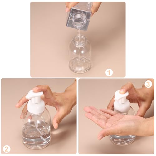 uxcell 3PCS Square Empty Foam Pump Bottle, 450ml Travel Foam Soap Dispenser Empty Refillable Plastic Pump Bottle for Lash Shampoo, Hand Soap, Facial Lotion(5.7", White)