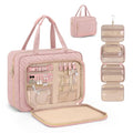 Large Waterproof Travel Toiletry Bag with Jewelry Organizer - Pink