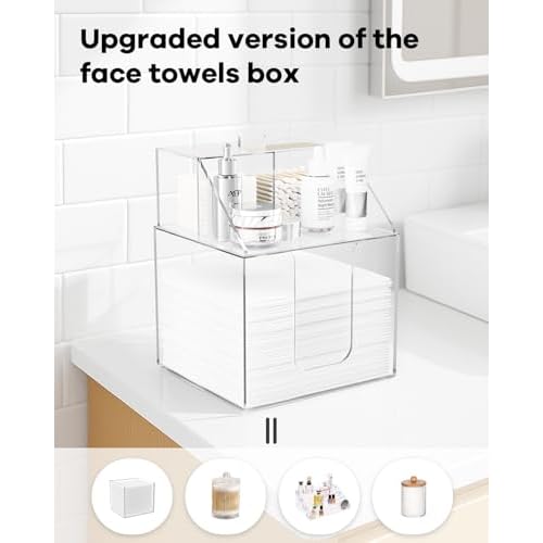 Disposable Facial Towels Storage Box Compatible with Clean Skin Club Clean Towel XL-Cotton Pads-Swabs Upgraded Double Layer Face Towel Holder Acrylic Storage Container Valentine's Day Gifts